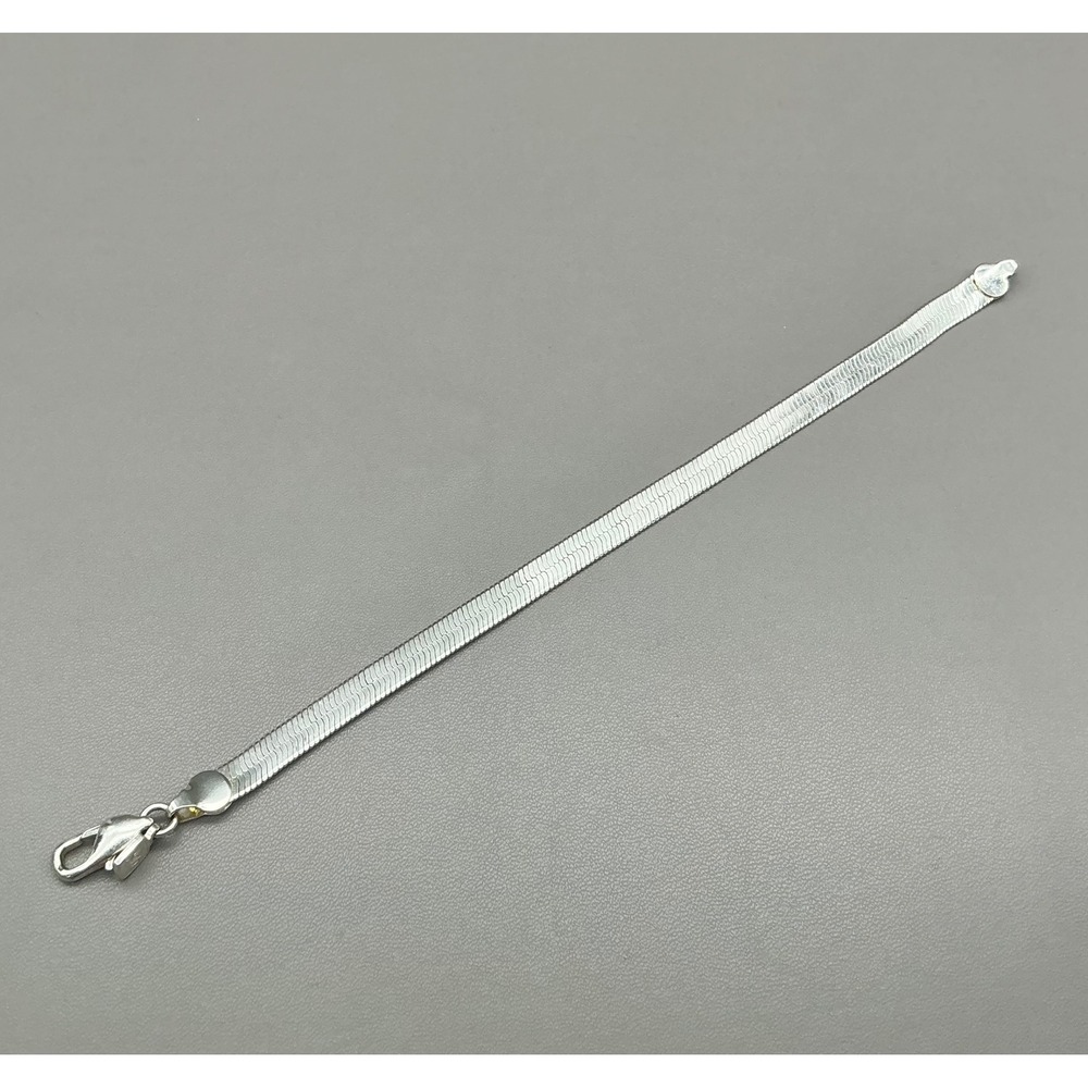 Herringbone Chain Bracelet Women Silver Tone Flat Link Polished Jewelry 8962